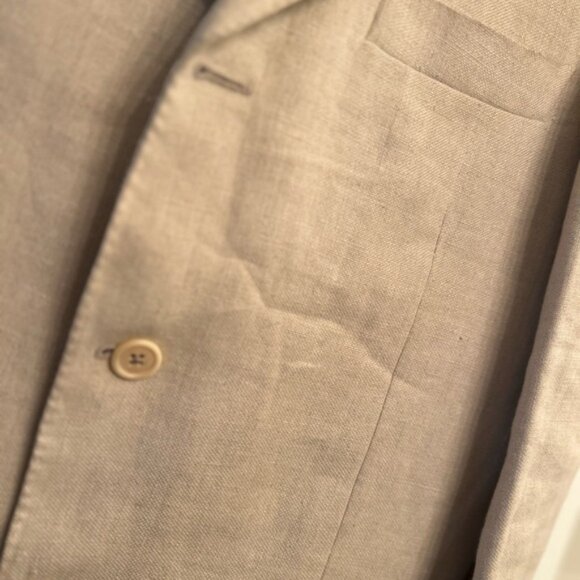 Italian Luciano Barbera 100% Linen Tan Blazer Suite Jacket - Picture 2 of 9